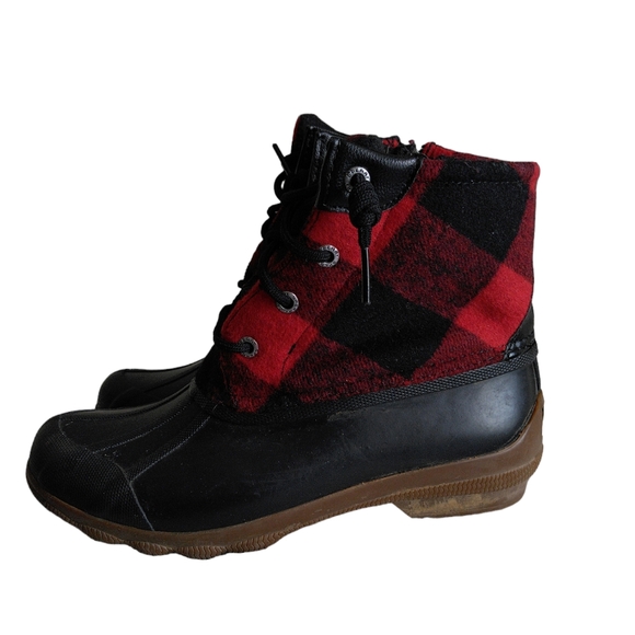 Sperry Size 6 Waterproof Wool Blend Buffalo Check Plaid Zip Laceup Duck Boots - Picture 4 of 13